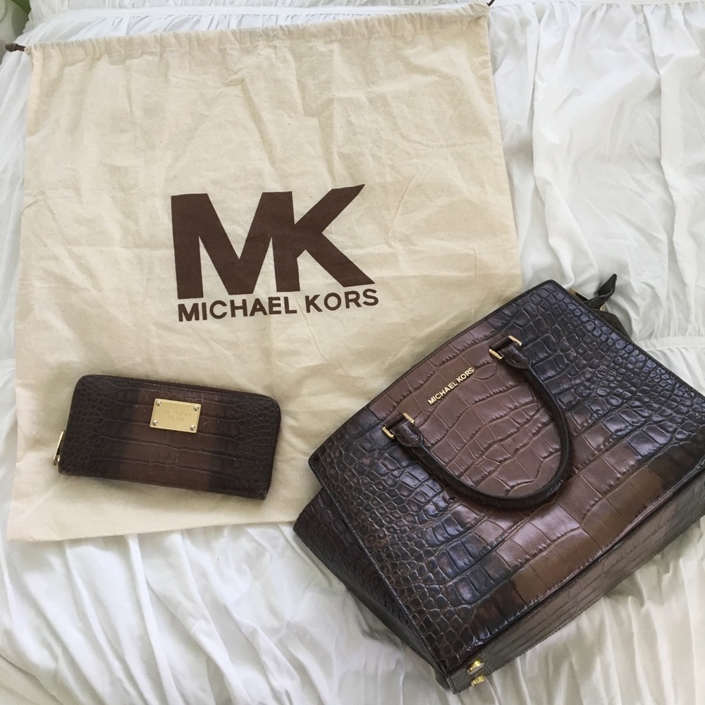 Michael Kors Crocodile Top-Handle Bag & Wallet Set